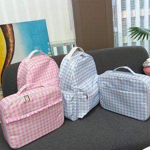 Sublimation Children Toddler Kids Ruffles <strong>Lunch</strong> Book <strong>Bags</strong> Back to School Pink Blue Gingham Nylon <strong>Backpack</strong> - Product Image 6