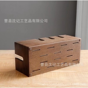 Caja de almacenamiento para regleta de enchufes de madera maciza, organizador de cables rectangular para escritorio, soporte cubierto para router y decodificador - Product Image 3