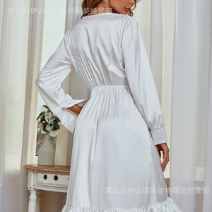 Robe de lingerie en satin à volants, sexy et séduisante, pour femmes, e-commerce transfrontalier européen et américain, blanc pur, grande taille - Product Image 4