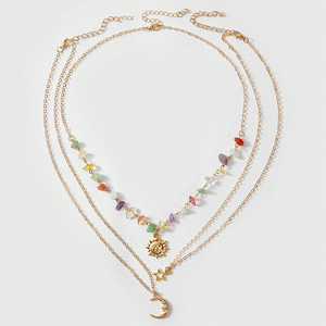 Rétro lune, <span class=keywords><strong>soleil</strong></span>, étoile pendentif collier femmes multicouche couleur or métal couleur <span class=keywords><strong>pierre</strong></span> tissage filles bijoux <span class=keywords><strong>de</strong></span> mode - Product Image 3