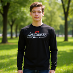 Camiseta de manga larga con logotipo Svt Lightning, camiseta promocional unisex negra con cuello redondo - Product Image 3