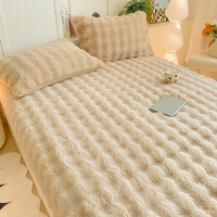 Ensemble de draps ajustés en fausse fourrure de lapin, couvre-matelas épais en polaire laiteuse, protège-matelas, couvre-lit pour ensemble de literie King Queen