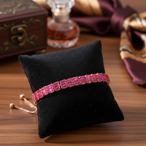 Baguette Cut Ruby CZ Stone Elegant Design Wholesale Handmade Turkish <b>Adjustable</b> Tennis 925 Sterling Silver <b>Bracelet</b> - Product Image 3