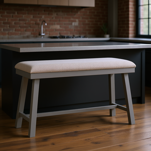 Panca Alta Grigio Chiaro con Seduta Imbottita in Schiuma, Design Industriale, Arredamento per Cucina e Sala da Pranzo - Product Image 2