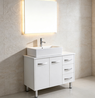 Ensemble de meubles de salle de bain contemporains à poser au sol, résistants à l'eau, avec miroir écologique inclus, pour usage commercial