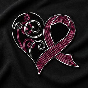 Transfert <span class=keywords><strong>thermocollant</strong></span> en strass en forme de cœur avec ruban rose pour la sensibilisation, la collecte de fonds et les chemises de soutien - Product Image 1
