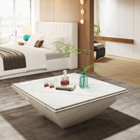 2024 nouveau design moderne luxe carré bois blanc mat faux marbre table basse pour la maison