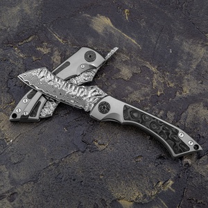 Coltello Tascabile <span class=keywords><strong>Higonokami</strong></span> Pieghevole in Damasco con Manico in Titanio e Fibra di Carbonio, Fatto a Mano OEM per Sopravvivenza, Campeggio e Caccia - Product Image 3