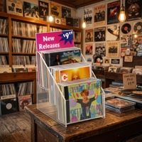 Présentoir à CD en acrylique transparent à 3 niveaux avec porte-disques en acrylique, support pour DVD et disques vinyles avec cadre pour signalétique, présentoir d'albums