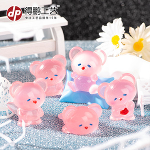 Cute Cartoon Resin Bear Figurine Sweet Bear <b>Miniature</b> Desktop Decoration Animal Theme Cartoon Style - Product Image 3