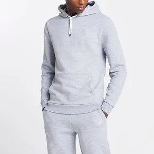 High Quality New Men Winter Hooded pullover OEM Fitted Sports wear gray tracksuits on Wholesale Customized Design Fleece Jersey