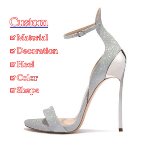 Üretici özel moda düğün gelin ayakkabıları parlak parlak Rhinestone gümüş Strappy kadınlar ve bayanlar için Stiletto sandalet - Product Image 2