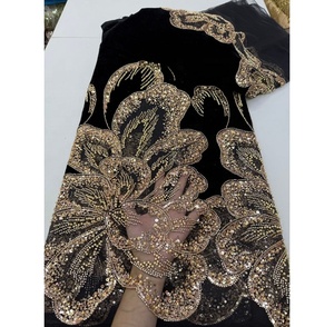 Tela de Encaje Francés de Alta Calidad, Bordada con Cuentas y <span class=keywords><strong>Lentejuelas</strong></span>, Ecológica, 5 Yardas, para Vestidos de Mujer - Product Image 1