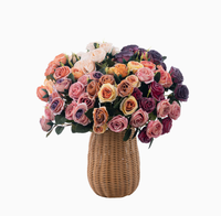 Fleurs murales artificielles en plastique de style européen Vcare, roses faites à la main, pour la décoration de la maison, utilisation en mariage, toucher naturel