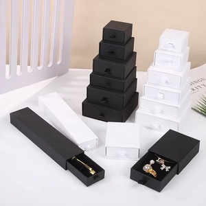 Custom Logo Black White Cardboard Drawer Jewelry Packaging <b>Box</b> with Ribbon for <b>Earrings</b> Necklace Ring Bracelet <b>Gift</b> <b>Box</b> - Product Image 2