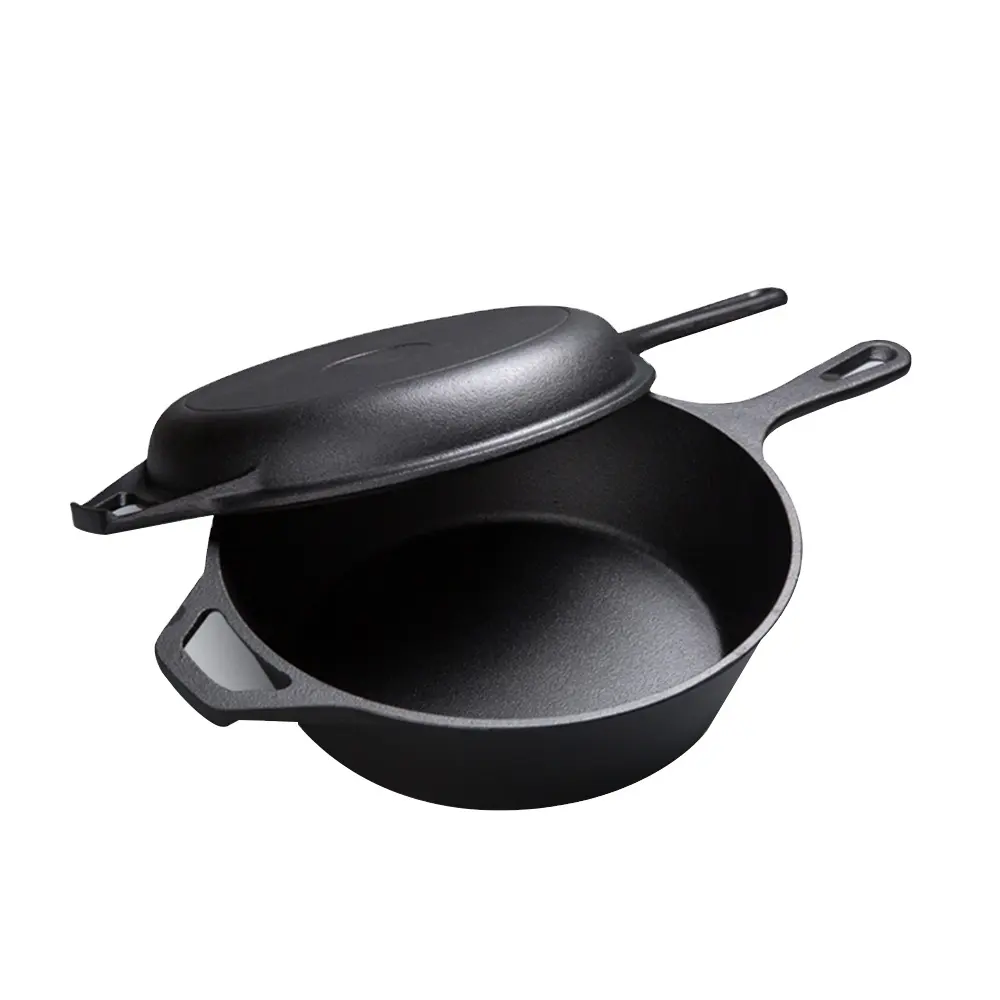 Hot Sale Cooking Set Frying Pan Pots Customized Multi 2 in 1 Pre-seasoned Cast Iron Pot Deep Fry Pan Skillet