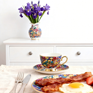 סט צלחות וספלים לאירוח תה אחר הצהריים, קרמיקה אנגלית, פנום פן, חרסינה דמוי עצם, צלחת קפה, סדרת ציורי שמן יצירתיים, ידידותי לסביבה - Product Image 2