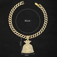 Chaîne cubaine Iced Out avec pendentif grand sac dollar en alliage hip-hop et strass scintillants, collier ras-du-cou