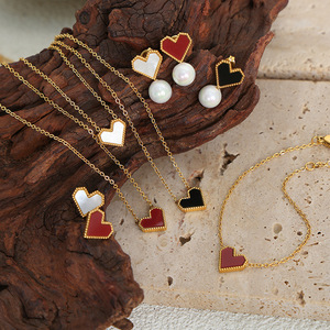 18K Gold Stainless Steel Heart-Shaped Necklace, Earrings, and <b>Bracelet</b> Set | Multi-Color Enamel or Natural | Classic Desig - Product Image 3