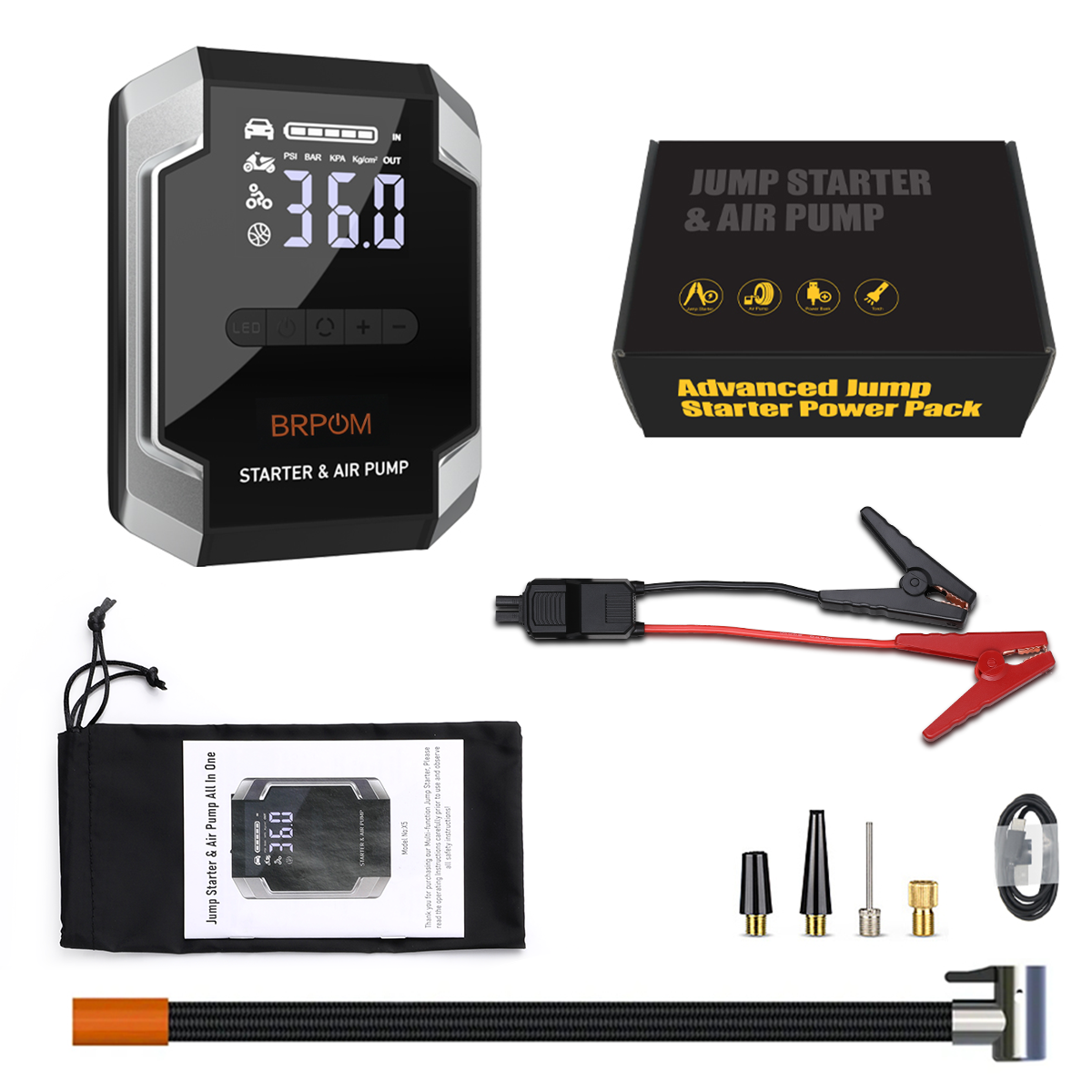 <strong>12V</strong> High-Power <strong>Lithium</strong> Car & Motorcycle <strong>Jump</strong> <strong>Starter</strong> with Air Pump Compressor 6000A Peak Current 12-Month Warranty