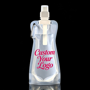 Low MOQ Custom Logo 450ML Reusable Drinking Water <b>Container</b> Bags No-leak Doypack Collapsible Water Bottles With Nozzle and Clip - Product Image 1