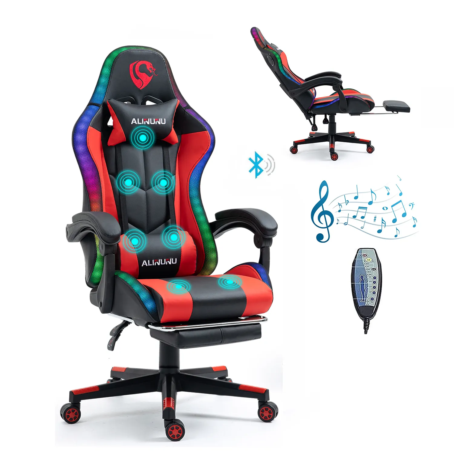 ALINUNU fabrika doğrudan RGB yarış bilgisayarı oyun sandalyesi hoparlörler ve masaj ile oyun sandalyesi LED