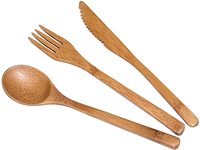 Ensemble de couverts en bambou 3 pièces allant au lave-vaisselle, fourchette, cuillère et couteau, ustensiles pour un usage quotidien