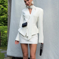 Ensemble semi-jupe tendance BH1914 - Nouveau style automne : Écharpe, col en V, manches longues, gilet ajusté, jupe longue, ensemble deux pièces
