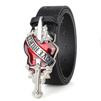 Ceinture Western Personnalisée JULUN en Similicuir pour Homme, Boucle Ornée Tête de Mort et Poignard en Argent Vieilli, Style Punk Gothique pour Jeans