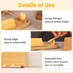 Plato para mantequilla de bambú Xintao con cuchillo y tapa, bandeja rectangular de madera para mantequilla para uso en la cocina - Product Image 4