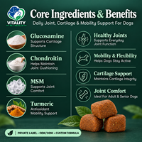 Complément alimentaire pour les hanches et les articulations des chiens de tous âges, pour la mobilité et la flexibilité des chiens, Prime Postbiotic, marque privée OEM, comprimés à mâcher souples, faible MOQ