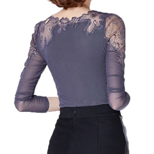 Women Casual Plus Size <strong>Sheer</strong> Long Sleeve Embroidery Crochet Lace Chiffon Tops <strong>Blouse</strong> for Summer - Product Image 3