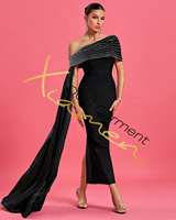 Robe longue décontractée noire à une épaule ornée de perles Ocstrade de haute qualité, avec fente latérale, robe de soirée moulante pour femme avec détails découpés