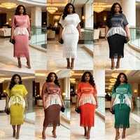 Ensemble jupe deux pièces plissé Miyake grande taille pour femme, couleur dégradée, manches trois-quarts, élégant et modeste, pour soirée