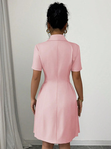 Abito Estivo Vintage da Donna AliExpress, Nuovo Modello a Mezza Lunghezza in Tinta Unita con Inserti in Poliestere, Stile Europeo e Americano - Product Image 6