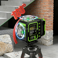 Niveau laser vert 4D 520 nm, 16 lignes, 360 degrés, auto-nivelant, avec batterie 18650, pour usage domestique et construction