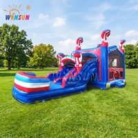 WINSUN Château gonflable drapeau américain avec double toboggan et piscine pour enfants, idéal pour les fêtes en extérieur et la location commerciale