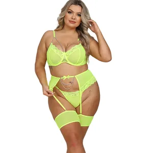 Sexy Strappy Design One-Piece Bra Set See-Through Mesh Steel Ring