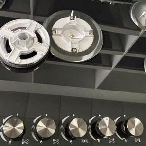 5-pits gas-elektrische kookplaat met zwart gehard glazen oppervlak, geschikt voor LPG/aardgas, zware uitvoering met gietijzeren roosters, tafelmodel - Product Image 5