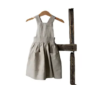 Delantal gris personalizado bordado festivo lindo Cottage cumpleaños 100% algodón Natural orgánico vestidos casuales niñas vestidos