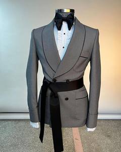 Cenne Des Graoom nouveau costume <span class=keywords><strong>homme</strong></span> Paisley <span class=keywords><strong>smoking</strong></span> pour mariage Double boutonnage châle velours revers veste 2 pièces avec ceinture - Product Image 4