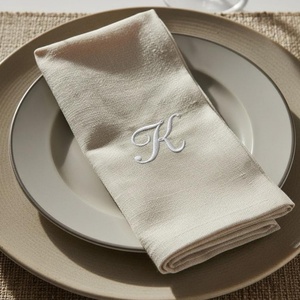 Hemstitch <b>Linen</b>/Cotton <b>Linen</b> <b>Cloth</b> Napkins Monogram Custom Design 100% <b>Linen</b> Scalloped Embroidered Edge <b>Table</b> Placemat Dining - Product Image 3