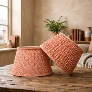 Premium Linen Lampshade | Orange <b>Botanical</b> Block <b>Print</b> Linen Fabric Lampshade | Decorative Drum Shade for Table, Floor - Product Image 5