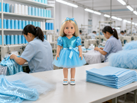 Poupée en vinyle plastique de 18 pouces, robe de princesse bleue à paillettes, ensemble de vêtements et chaussures personnalisés OEM, yeux bleus blonds, certifiée EN71 ASTM F963