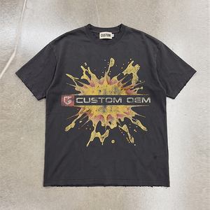 T-shirt Oversize Personnalisé OEM en Coton 100% 260 GSM avec Strass, Délavé à l'Acide, Impression Numérique, Coupe Boxy, Épaules Tombantes et Effet Vieilli Vintage - Product Image 1
