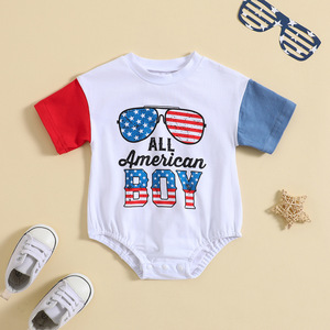 Vêtements pour bébé garçon 4 juillet 2026, <span class=keywords><strong>T</strong></span>-<span class=keywords><strong>shirt</strong></span> à manches courtes et barboteuse bulle pour tout-petit, motif 'American <span class=keywords><strong>Dude</strong></span> Glasses' USA - Product Image 6