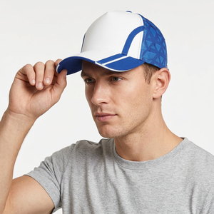 SAAR INDUSTRIES Custom Logo <b>Baseball</b> <b>Cap</b> White Blue Polyester/Cotton Breathable Comfort 6 Panel Modern Triangle Design Sporty - Product Image 1