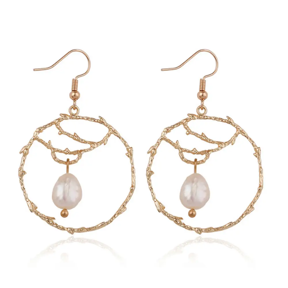 handmade fashionable bohemian traditional new fresh water white pearl baroque big drop hoop dangling pendant earrings for women