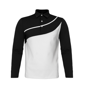 Polo à manches longues pour homme, design color block personnalisé, chemise de sport décontractée pour le golf avec panneau contrastant et col rabattu - Product Image 1