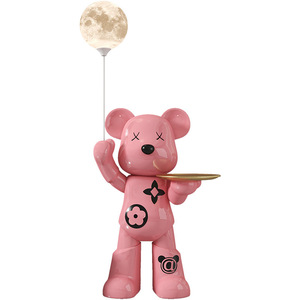 Lampe de lune en résine en forme d'ours de dessin animé, décoration de sol, meuble TV, canapé, salon, peinte à la main - Product Image 1